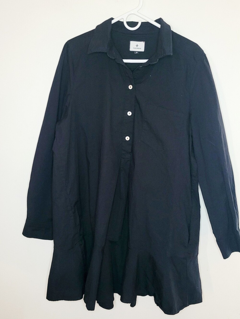 Tuckernuck Women's Black Callahan Shirt Dress Women's XXL Ruffle Hem Swing Style